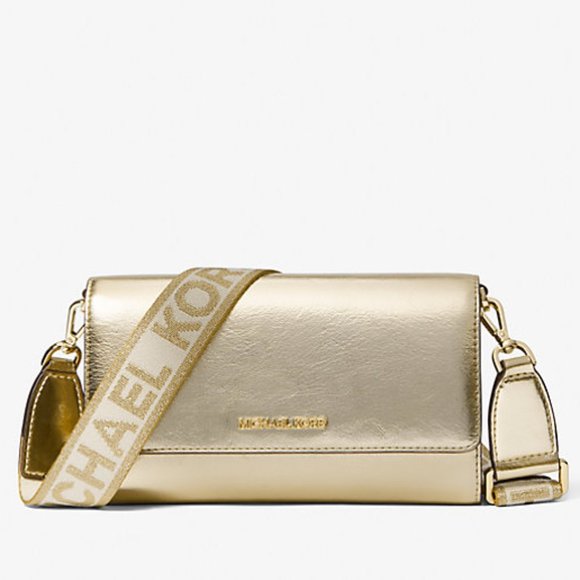 New Michael Kors Jet Set Item Large Wallet Crossbody Metallic Pale Gold - Picture 1 of 4